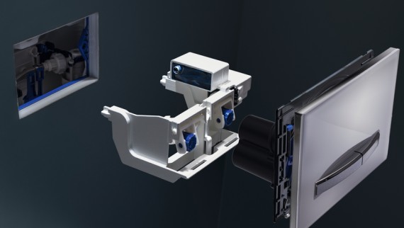 Le module de rinçage hygiénique Geberit intermittent peut être installé facilement dans toutes les réservoirs Sigma 12 cm