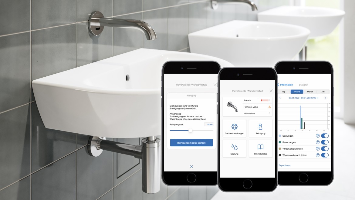Impostazione dei rubinetti per lavabo con l'applicazione Geberit Control